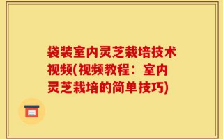 袋装室内灵芝栽培技术视频(视频教程：室内灵芝栽培的简单技巧)