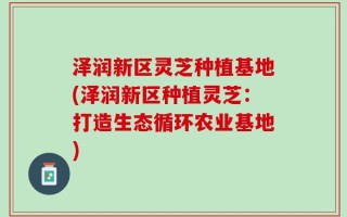 泽润新区灵芝种植基地(泽润新区种植灵芝：打造生态循环农业基地)