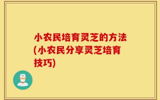 小农民培育灵芝的方法(小农民分享灵芝培育技巧)