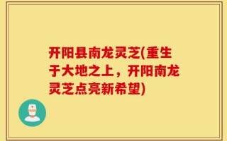 开阳县南龙灵芝(重生于大地之上，开阳南龙灵芝点亮新希望)
