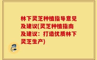 林下灵芝种植指导意见及建议(灵芝种植指南及建议：打造优质林下灵芝生产)