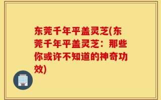 东莞千年平盖灵芝(东莞千年平盖灵芝：那些你或许不知道的神奇功效)