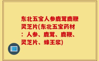 东北五宝人参鹿茸鹿鞭灵芝片(东北五宝药材：人参、鹿茸、鹿鞭、灵芝片、蜂王浆)