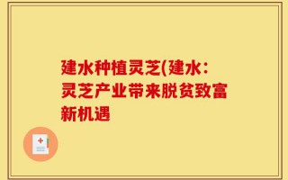 建水种植灵芝(建水：灵芝产业带来脱贫致富新机遇