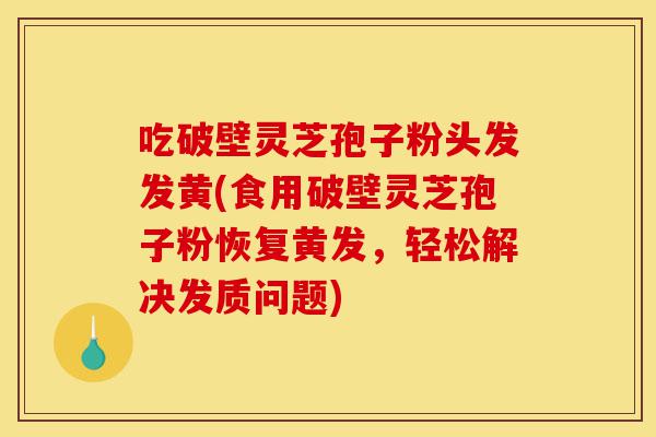 吃破壁灵芝孢子粉头发发黄(食用破壁灵芝孢子粉恢复黄发,轻松解决发质问题)-第1张图片-灵芝之家 吃破壁灵芝孢子粉头发发黄(食用破壁灵芝孢子粉恢复黄发,轻松解决发质问题)-第1张图片-灵芝之家