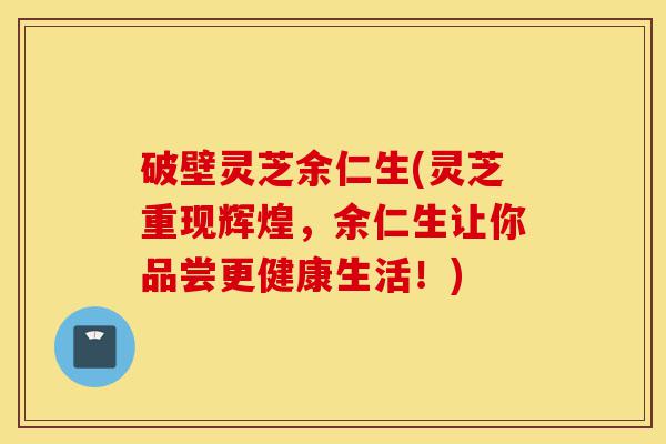 破壁灵芝余仁生(灵芝重现辉煌,余仁生让你品尝更健康生活!)-第1张图片-灵芝之家 破壁灵芝余仁生(灵芝重现辉煌,余仁生让你品尝更健康生活!)-第1张图片-灵芝之家