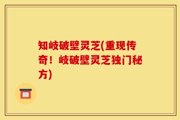 知岐破壁灵芝(重现传奇！岐破壁灵芝独门秘方)-第1张图片-灵芝之家