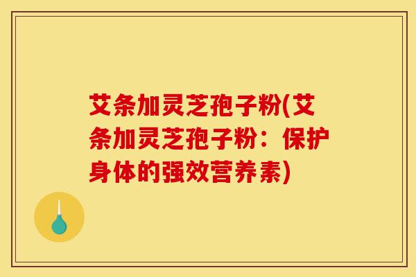 艾条加灵芝孢子粉(艾条加灵芝孢子粉：保护身体的强效营养素)-第1张图片-灵芝之家