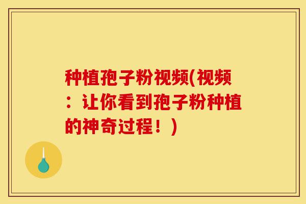 种植孢子粉视频(视频:让你看到孢子粉种植的神奇过程!)-第1张图片-灵芝之家 种植孢子粉视频(视频:让你看到孢子粉种植的神奇过程!)-第1张图片-灵芝之家