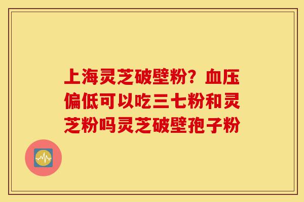 上海灵芝破壁粉?血压偏低可以吃三七粉和灵芝粉吗灵芝破壁孢子粉-第1张图片-灵芝之家 上海灵芝破壁粉?血压偏低可以吃三七粉和灵芝粉吗灵芝破壁孢子粉-第1张图片-灵芝之家