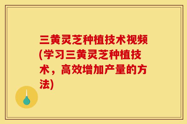 三黄灵芝种植技术视频(学习三黄灵芝种植技术,高效增加产量的方法)-第1张图片-灵芝之家 三黄灵芝种植技术视频(学习三黄灵芝种植技术,高效增加产量的方法)-第1张图片-灵芝之家