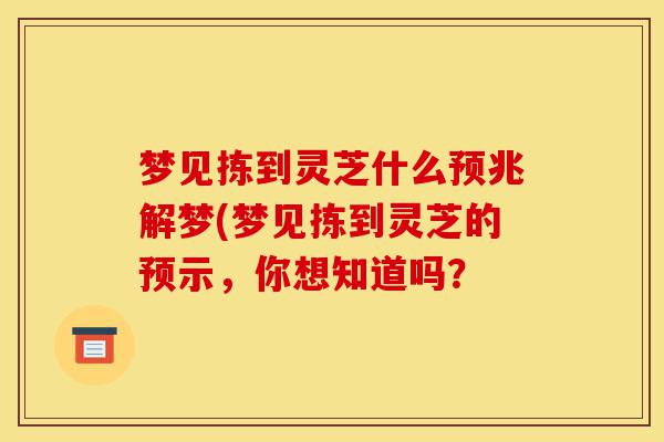 梦见拣到灵芝什么预兆解梦(梦见拣到灵芝的预示,你想知道吗?-第1张图片-灵芝之家 梦见拣到灵芝什么预兆解梦(梦见拣到灵芝的预示,你想知道吗?-第1张图片-灵芝之家