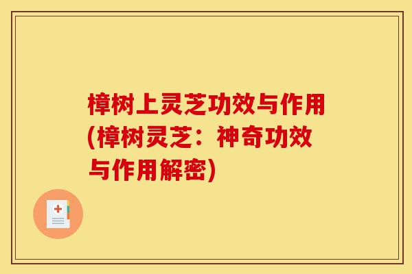 樟树上灵芝功效与作用(樟树灵芝:神奇功效与作用解密)-第1张图片-灵芝之家 樟树上灵芝功效与作用(樟树灵芝:神奇功效与作用解密)-第1张图片-灵芝之家