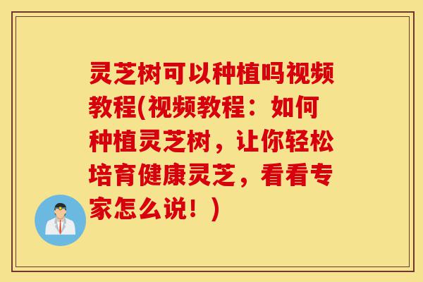 灵芝树可以种植吗视频教程(视频教程：如何种植灵芝树，让你轻松培育健康灵芝，看看专家怎么说！)-第1张图片-灵芝之家