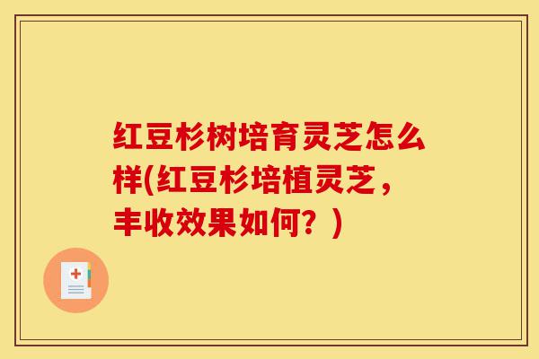 红豆杉树培育灵芝怎么样(红豆杉培植灵芝，丰收效果如何？)-第1张图片-灵芝之家