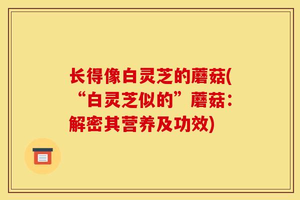 长得像白灵芝的蘑菇(“白灵芝似的”蘑菇：解密其营养及功效)-第1张图片-灵芝之家