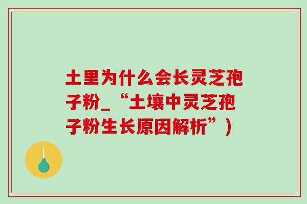 土里为什么会长灵芝孢子粉_“土壤中灵芝孢子粉生长原因解析”)-第1张图片-灵芝之家