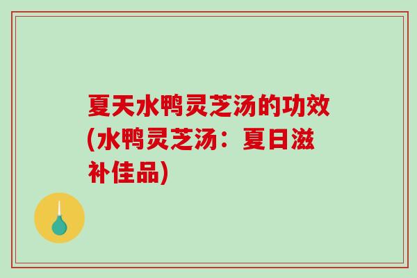 夏天水鸭灵芝汤的功效(水鸭灵芝汤：夏日滋补佳品)-第1张图片-灵芝之家