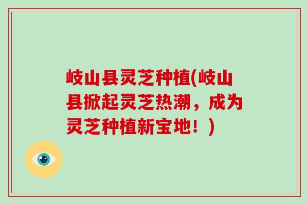 岐山县灵芝种植(岐山县掀起灵芝热潮,成为灵芝种植新宝地!)-第1张图片-灵芝之家 岐山县灵芝种植(岐山县掀起灵芝热潮,成为灵芝种植新宝地!)-第1张图片-灵芝之家