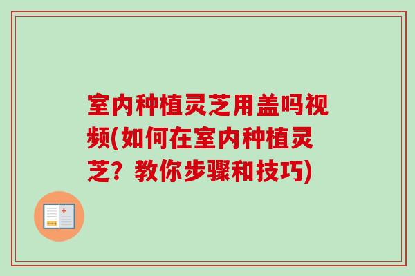 室内种植灵芝用盖吗视频(如何在室内种植灵芝?教你步骤和技巧)-第1张图片-灵芝之家 室内种植灵芝用盖吗视频(如何在室内种植灵芝?教你步骤和技巧)-第1张图片-灵芝之家